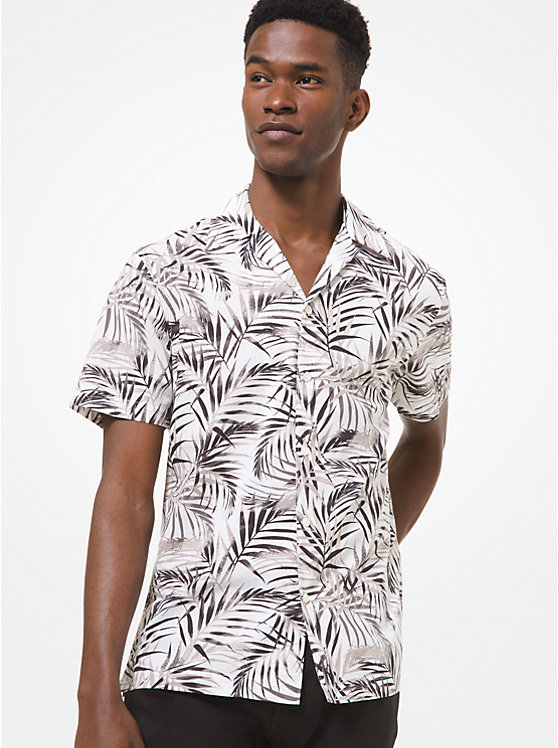 Chemise à manches courtes en mélange de coton à motif de feuilles de palmier image number 0