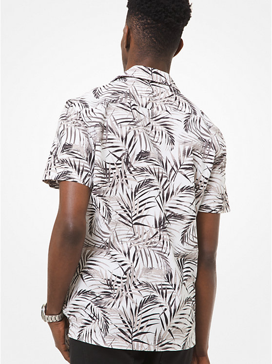 Chemise à manches courtes en mélange de coton à motif de feuilles de palmier image number 1