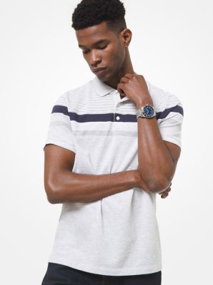 Striped Birdseye Cotton Blend Polo Shirt Michael Kors Canada