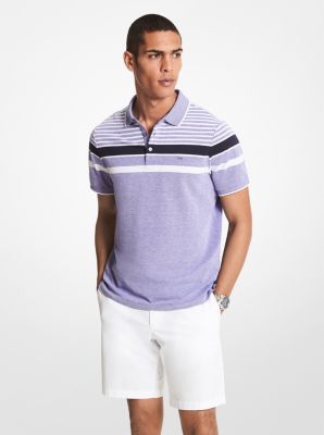 Striped Birdseye Cotton Blend Polo Shirt