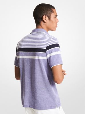 Striped Birdseye Cotton Blend Polo Shirt