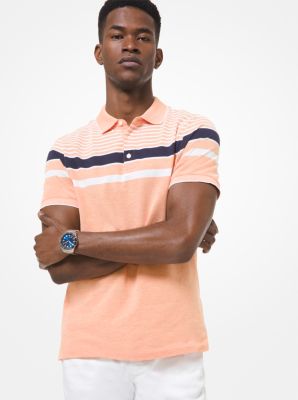 Striped Birdseye Cotton Blend Polo Shirt