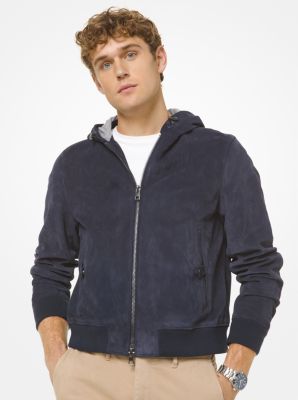Bonded Suede Zip-Up Hoodie in MIDNIGHT | Michael Kors