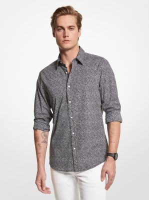 Slim-Fit Botanical Print Stretch Cotton Shirt in BLACK | Michael Kors