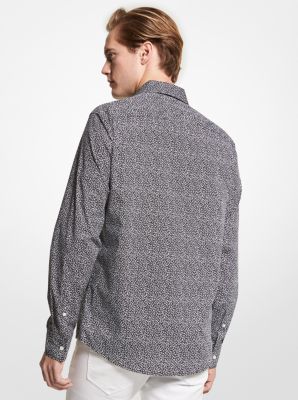 Slim-Fit Botanical Print Stretch Cotton Shirt in BLACK | Michael Kors