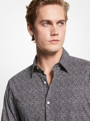 Slim-Fit Botanical Print Stretch Cotton Shirt in BLACK | Michael Kors