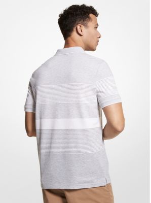 Polo en piqu&eacute; de m&eacute;lange de coton &agrave; rayures in GRIS CHIN&Eacute; | Michael Kors