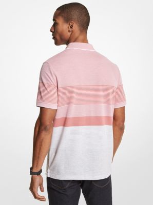 Striped Cotton Blend Pique Polo Shirt Michael Kors