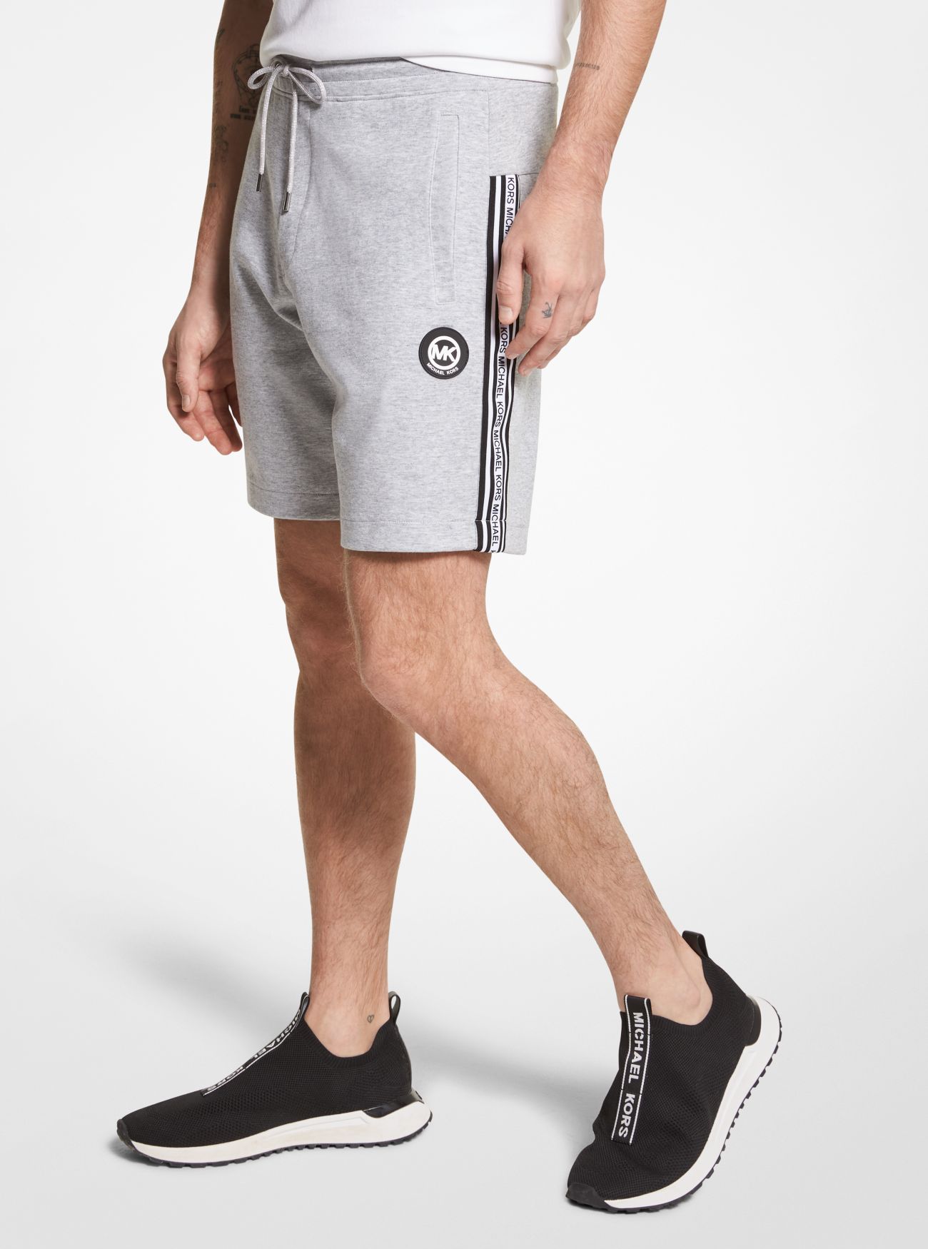 MK Logo Tape Cotton Blend Shorts - Grey - Michael Kors