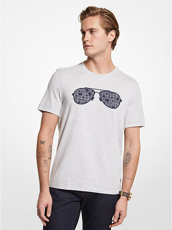 T-shirt en coton à imprimé de lunettes aviateur à logo d'inspiration papier journal image number 0