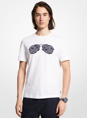 T-shirt en coton à imprimé lunettes aviateur et logo façon papier journal image number 0