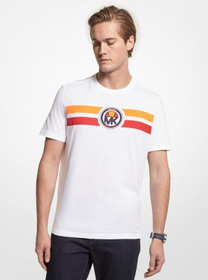 MK X ellesse Logo Stripe Cotton T-Shirt in OPTIC WHITE | Michael Kors