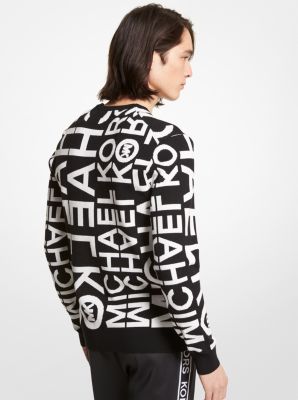 Newsprint Logo Jacquard Sweater in BLACK | Michael Kors