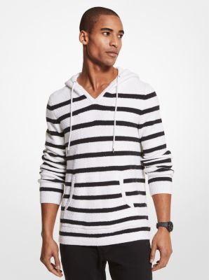 Chandail &agrave; capuchon en coton extensible textur&eacute; &agrave; rayures in BLANC | Michael Kors