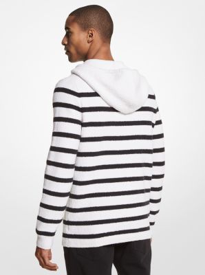 Chandail &agrave; capuchon en coton extensible textur&eacute; &agrave; rayures in BLANC | Michael Kors