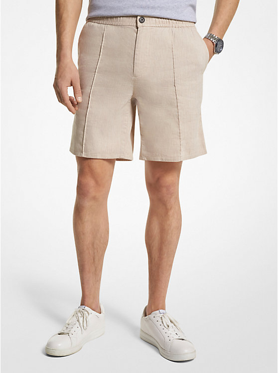 Pintucked Linen and Cotton Blend Shorts image number 0