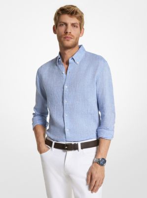 Michael Kors Men's Slim-Fit Trim Stretch Gingham Shirt in Sea Blue