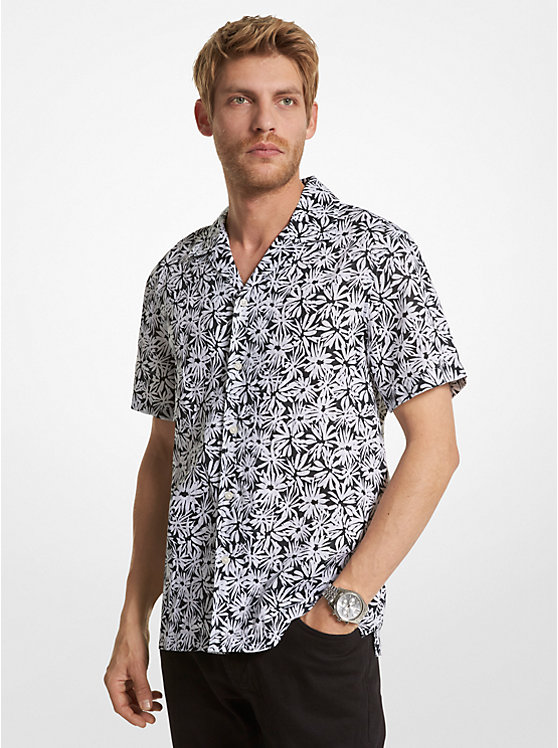 Palm Print Linen Short-Sleeve Shirt image number 0