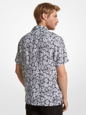 Palm Print Linen Short-Sleeve Shirt