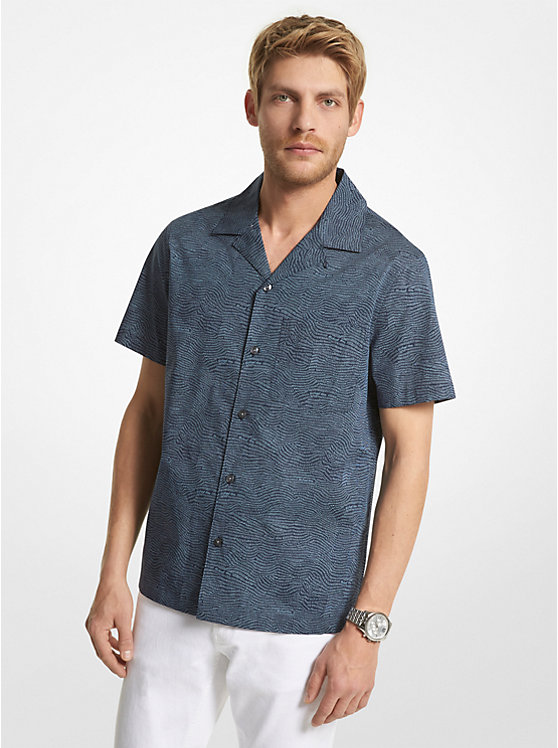 Printed Stretch Cotton Short-Sleeve Shirt image number 0