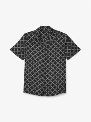 Monogram Short-Sleeved Denim Shirt - Luxury Black