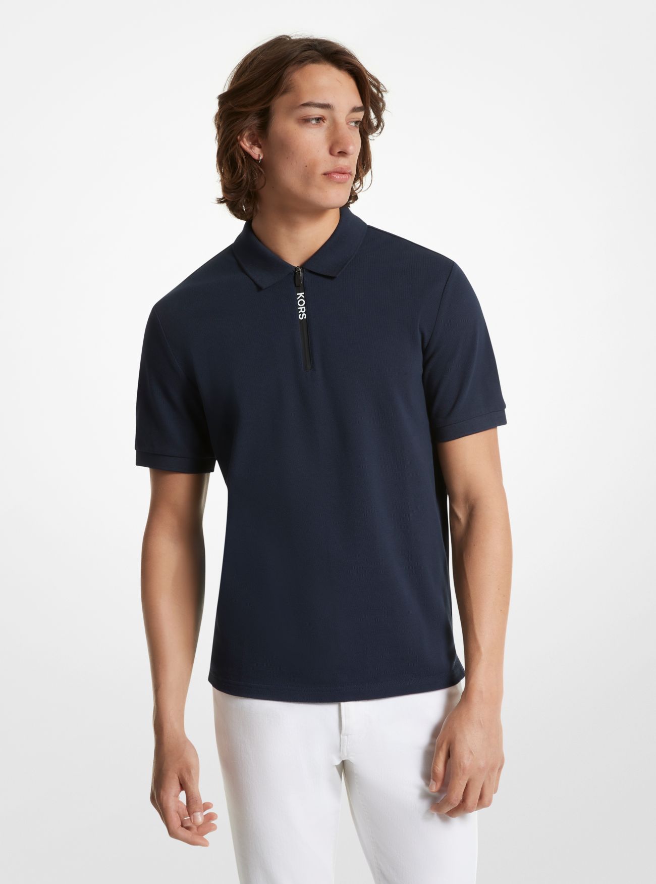 MK Cotton Half-Zip Polo Shirt - Blue - Michael Kors