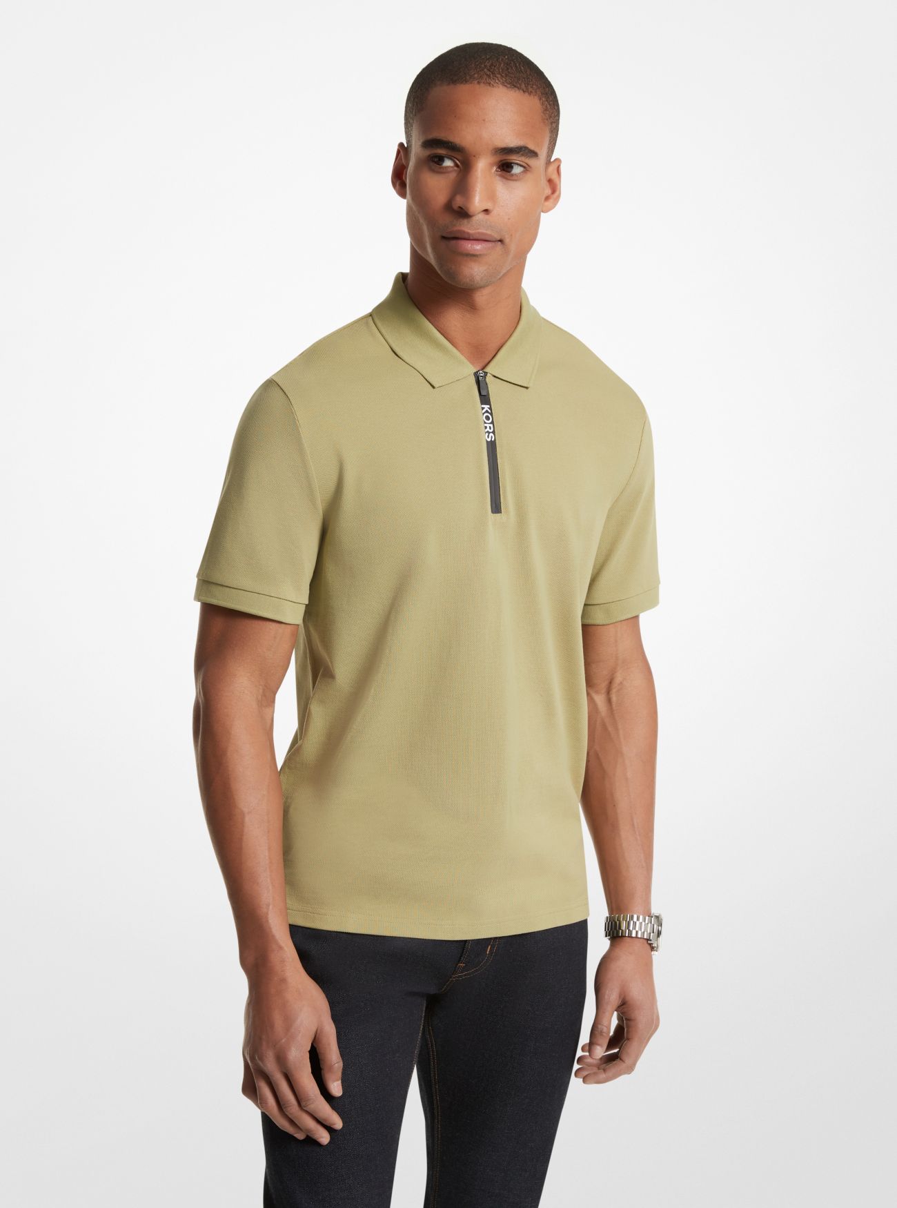 MK Cotton Half-Zip Polo Shirt - Green - Michael Kors