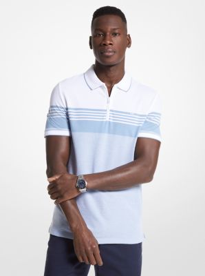 Polo in piqué di misto cotone con motivo a righe e mezza zip in CHAMBRAY | Michael Kors
