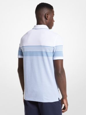 Polo in piqué di misto cotone con motivo a righe e mezza zip in CHAMBRAY | Michael Kors