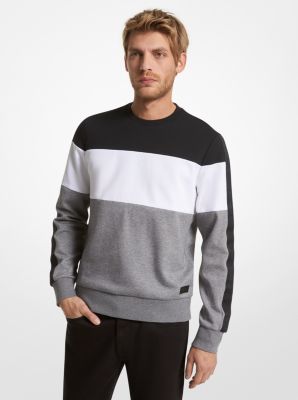 Felpa in cotone stretch a righe color block in CENERE | Michael Kors