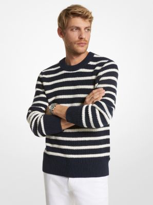 Striped Linen and Cotton Blend Sweater Michael Kors