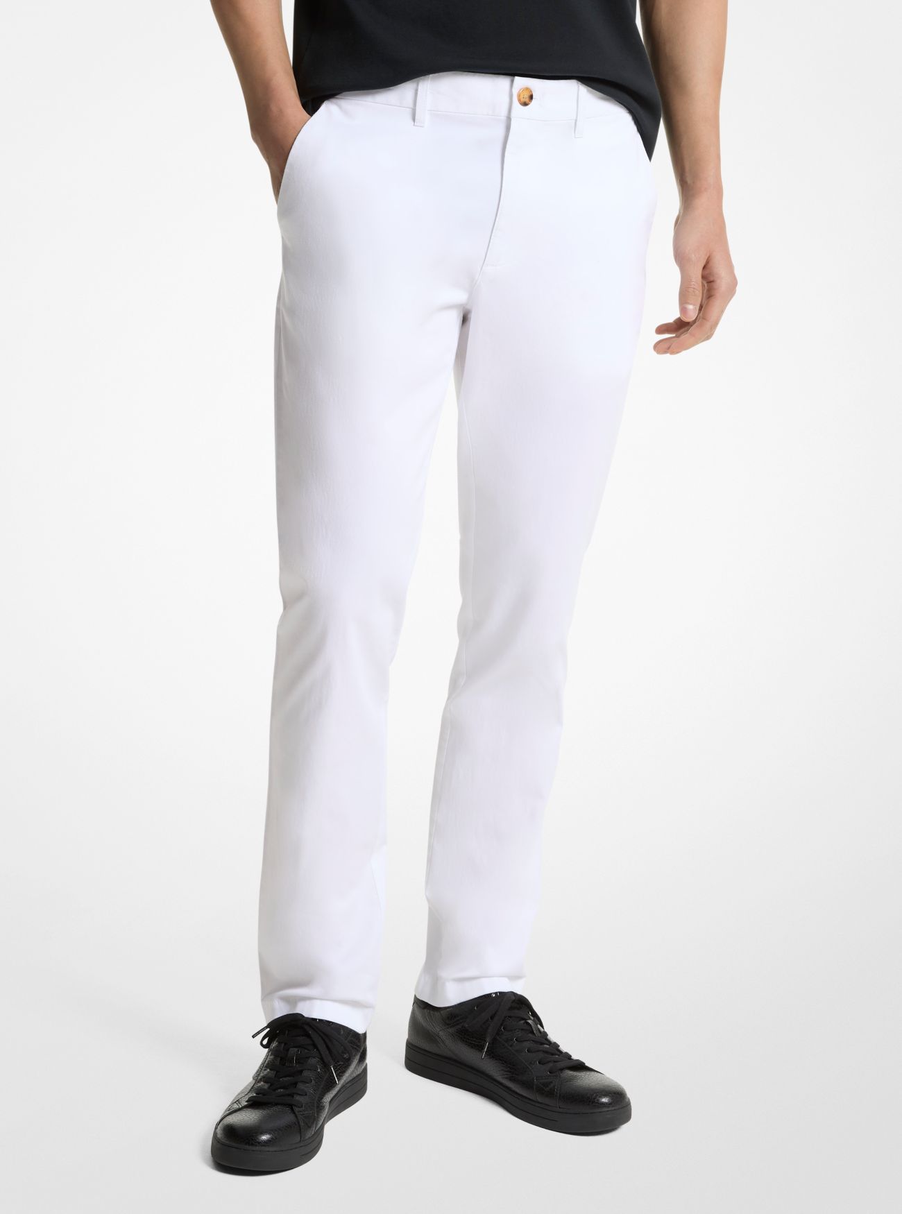 MK Slim-Fit Cotton Blend Chino Trousers - White - Michael Kors