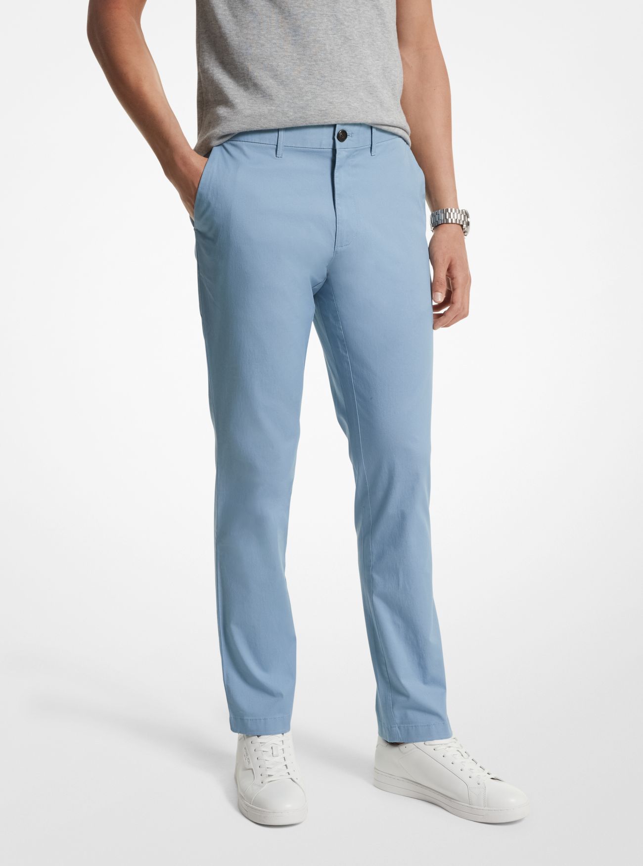MK Slim-Fit Cotton Blend Chino Trousers - Blue - Michael Kors