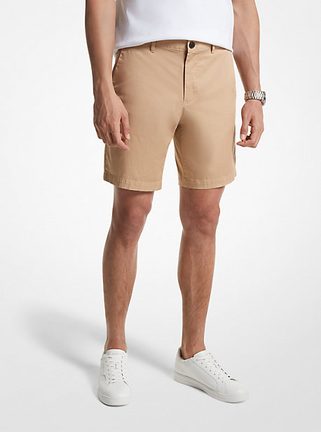 Shop Michael Kors Stretch Cotton Shorts In Natural