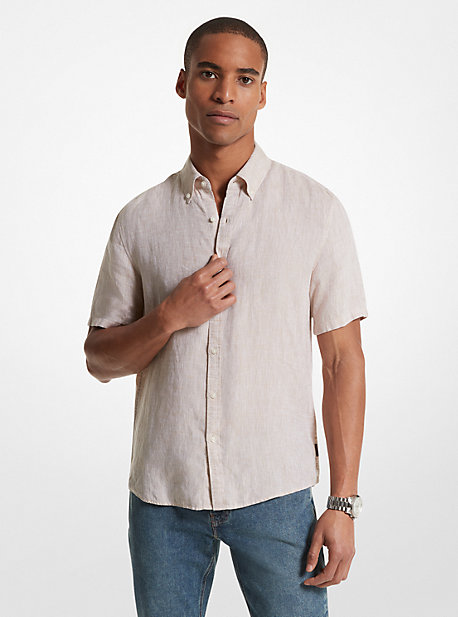 Michael Kors Slim-fit Linen Shirt In Natural