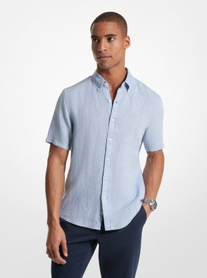 Shop Michael Kors Slim-fit Linen Shirt In Blue