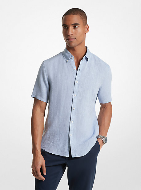 Michael Kors Slim-fit Linen Shirt In Blue