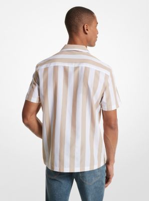 Camisa de mezcla de algodón a rayas con cuello cubano image number 1