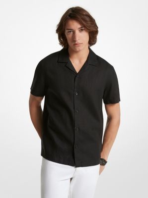 Camisa de lino con cuello cubano y ajuste holgado image number 0