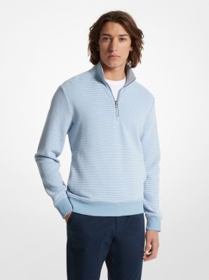 Shop Michael Kors Cotton Blend Half-zip Sweater In Blue
