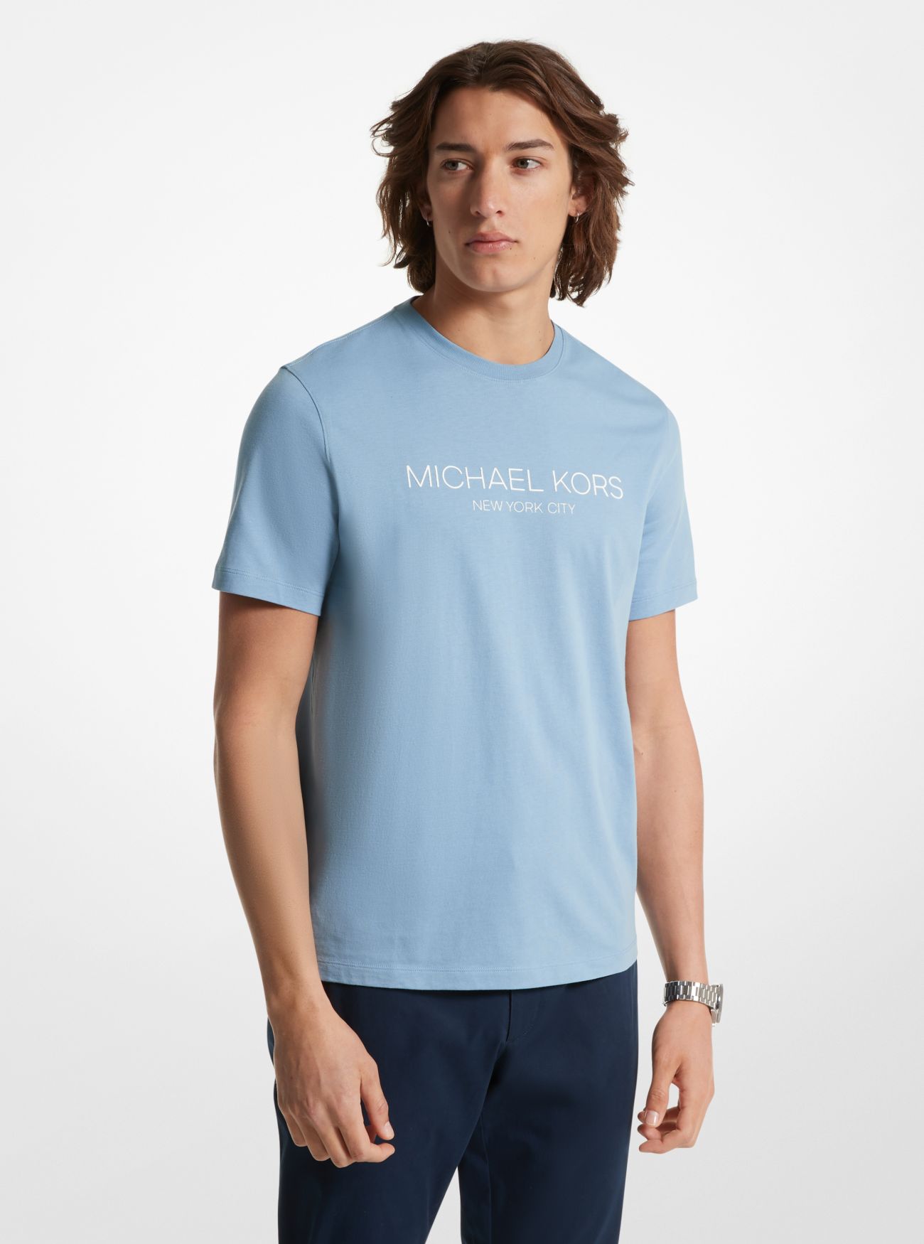 MK Graphic Logo Cotton T-Shirt - Blue - Michael Kors