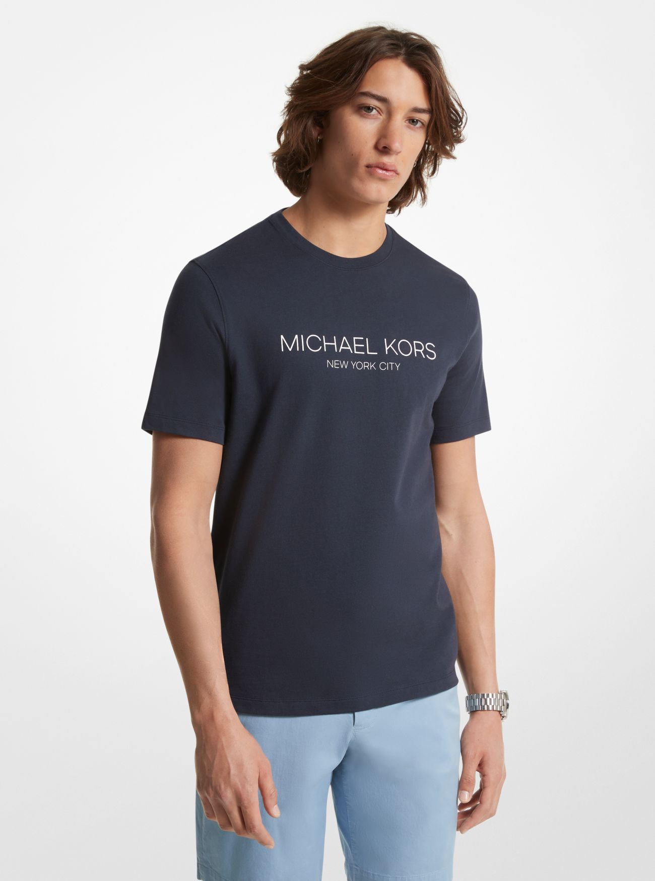 MK Graphic Logo Cotton T-Shirt - Blue - Michael Kors