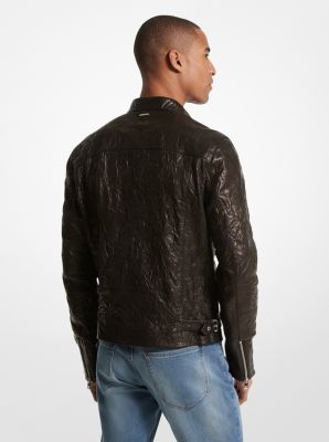 Crinkled Leather Biker Jacket