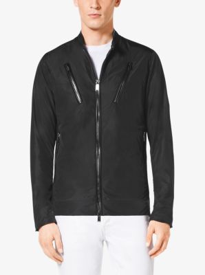 Leather-Trim Nylon Moto Jacket