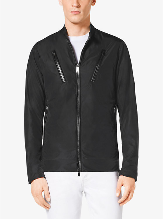 Leather-Trim Nylon Moto Jacket image number 0