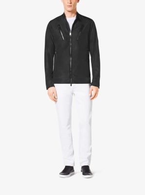 Leather-Trim Nylon Moto Jacket