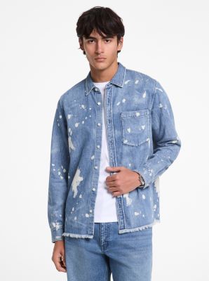 Frayed Splattered Denim Shirt