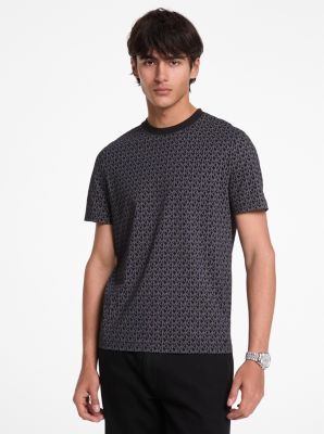MK T-Shirt Aus Baumwoll-Jersey Mit Signature-Logomuster - Schwarz