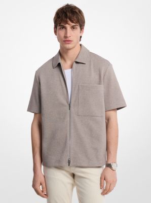 Camicia in misto cotone a doppia trama con zip image number 0