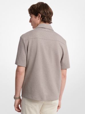 Camicia in misto cotone a doppia trama con zip image number 1